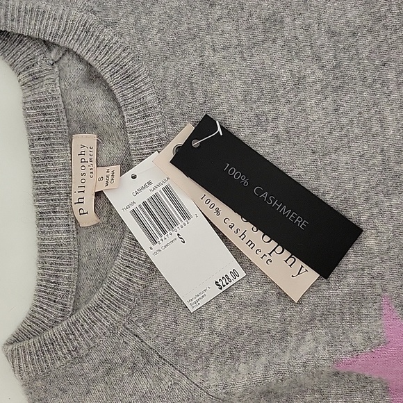 NWT long sleeve grey and pink star cashmere sweater by Philosophy  sz small - Picture 3 of 4